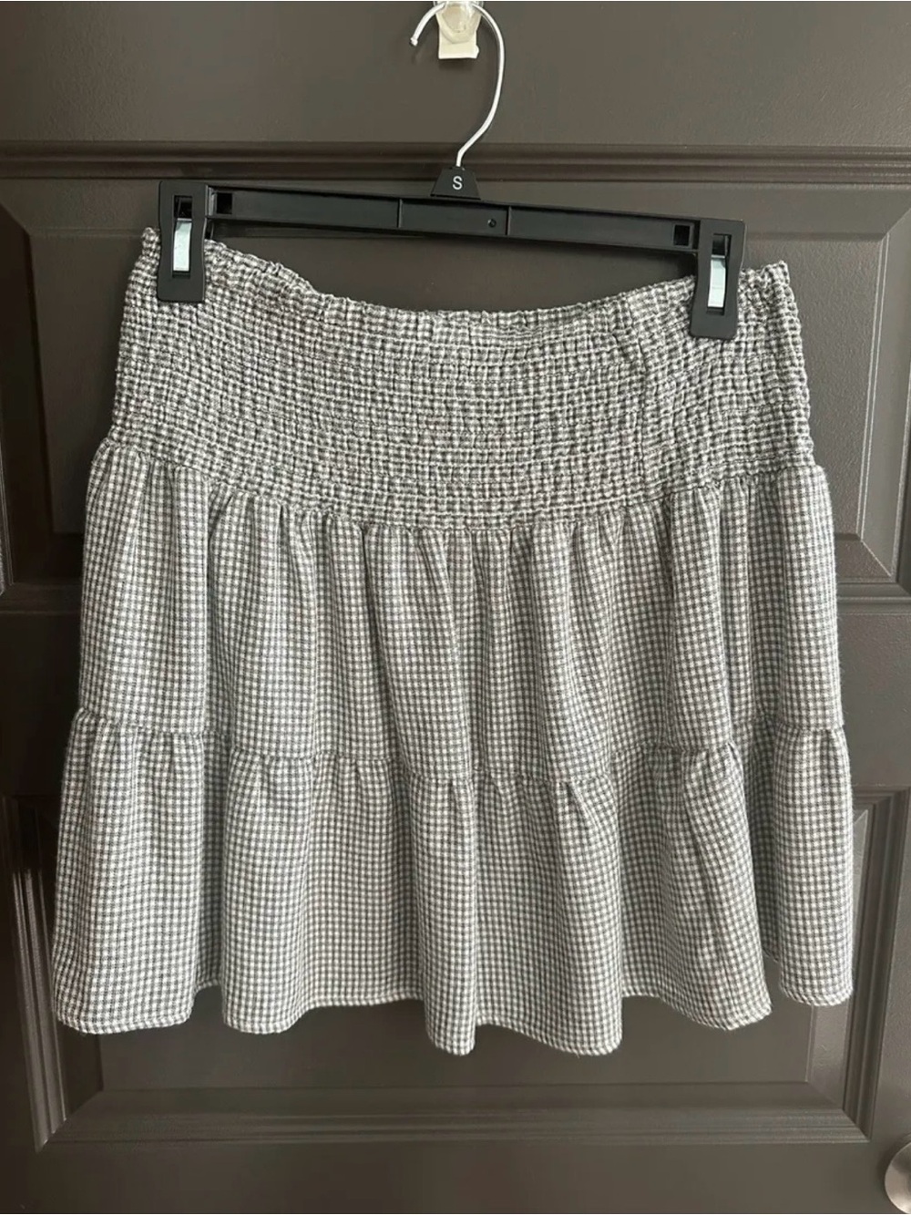URBAN Romantics Gray Gingham Smocked Tiered Skirt